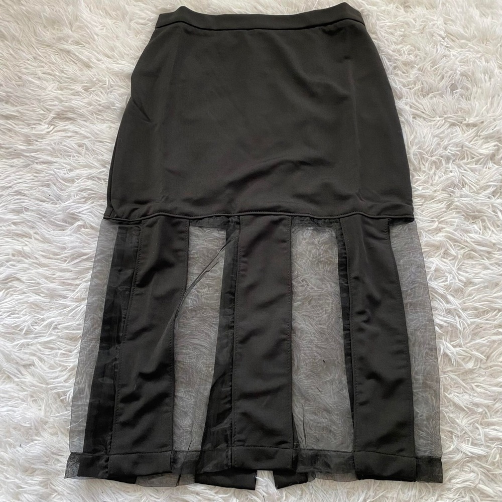 Nameless‎ Fishnet Mesh Midi Skirt Women Semi-sheer  Below Knee Black SMALL